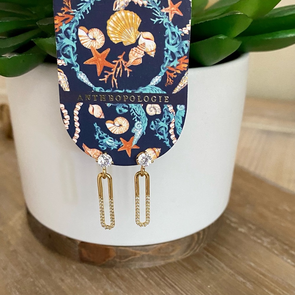 Anthropologie Oval CZ Drop Earrings- NEW